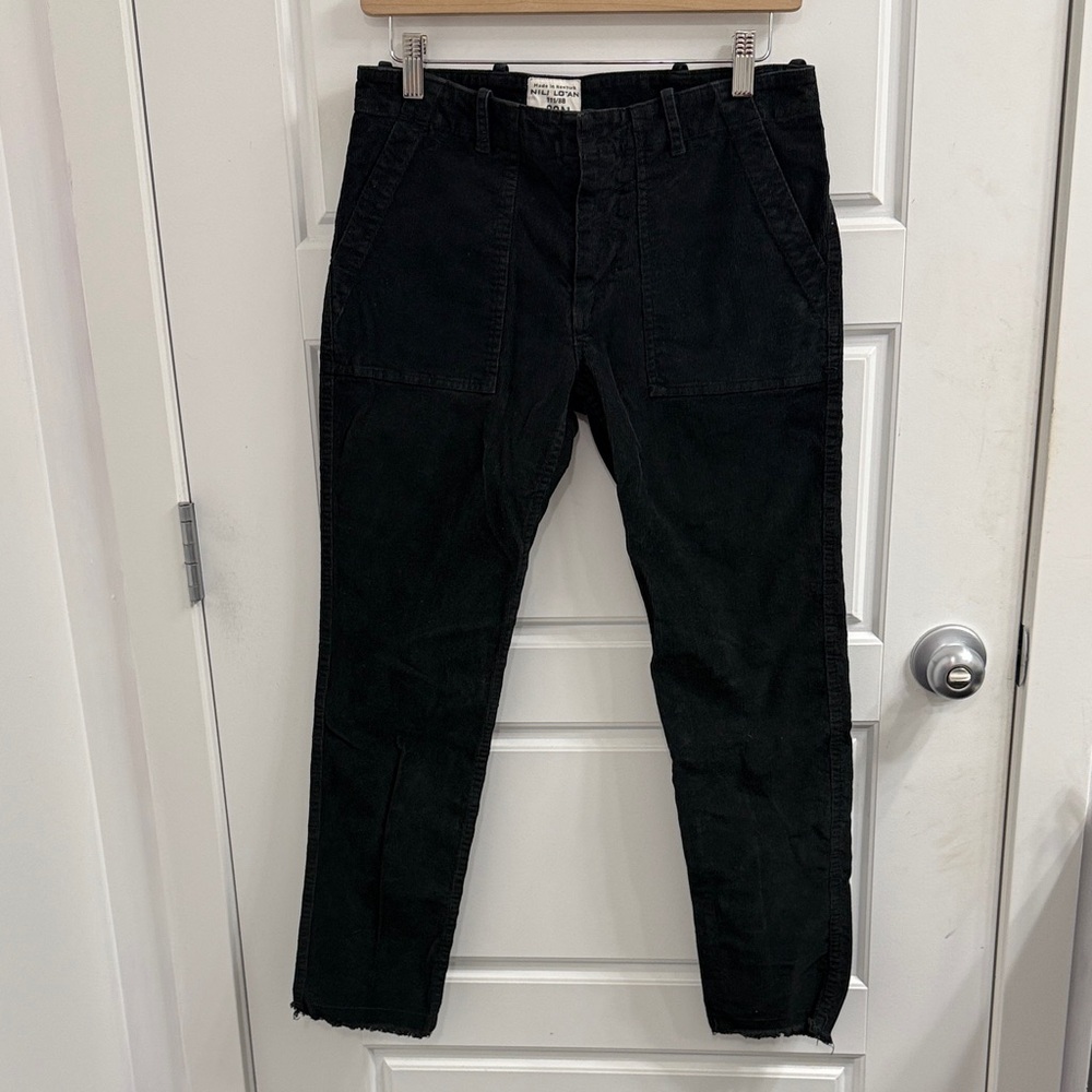 Nili Lotan Jenna Corduroy Mid Rise Crop Frayed Hem Size 4 Charcoal Gray